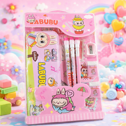 Kawaii Character Stationery Gift Set – Capybara, Labubu & Kuromi Cute Pencil Box Kit with Pencils, Eraser & Sharpener for Kids & Students