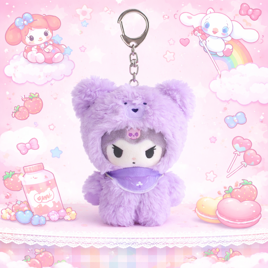 Sanrio Kawaii Teddy Plush Keychain – Kuromi, My Melody, Cinnamoroll & Friends Cute Bag Charm