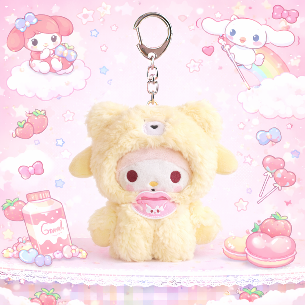 Sanrio Kawaii Teddy Plush Keychain – Kuromi, My Melody, Cinnamoroll & Friends Cute Bag Charm