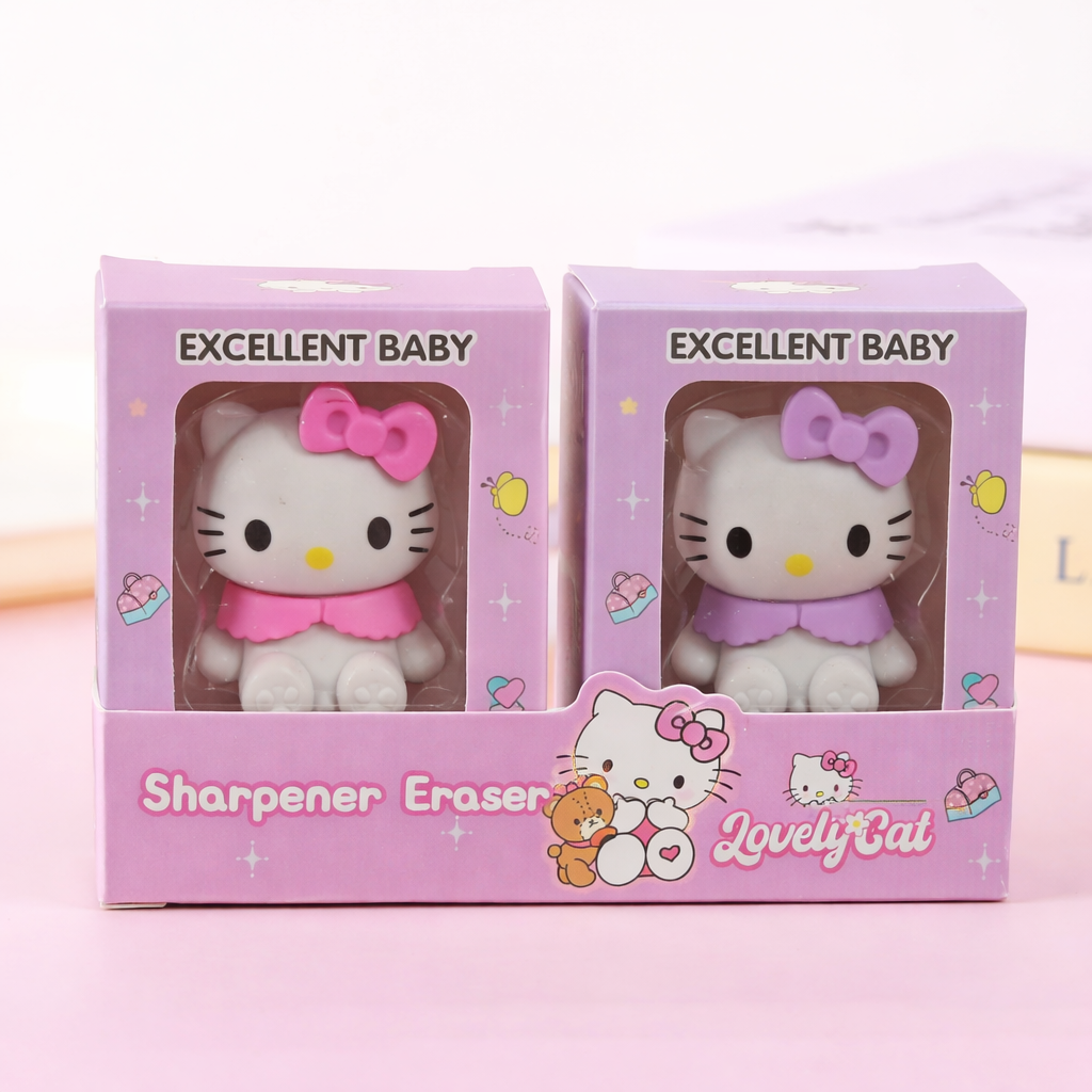 Kawaii Cartoon Eraser Cum Sharpener Set of 6 | Cute Panda, Dinosaur, Unicorn, Astronaut & Bunny Pencil Sharpener Erasers for Kids & Students