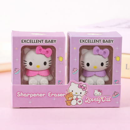 Kawaii Cartoon Eraser Cum Sharpener Set of 6 | Cute Panda, Dinosaur, Unicorn, Astronaut & Bunny Pencil Sharpener Erasers for Kids & Students