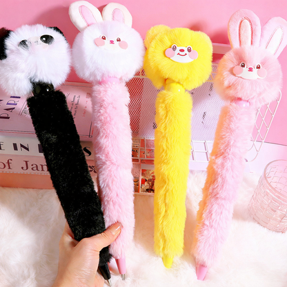 Cute Plush Animal Giant Pen | Kawaii Furry Ballpoint Pen 0.7mm | Soft Bunny, Panda & Bear Big Size Writing Pen for School, Office & Gifts