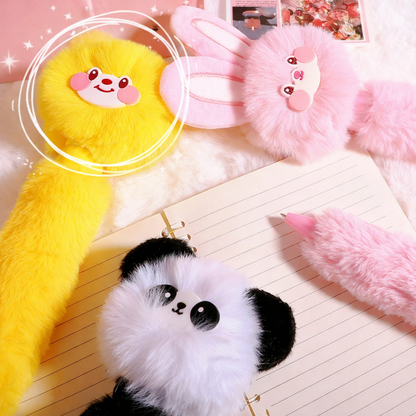 Cute Plush Animal Giant Pen | Kawaii Furry Ballpoint Pen 0.7mm | Soft Bunny, Panda & Bear Big Size Writing Pen for School, Office & Gifts