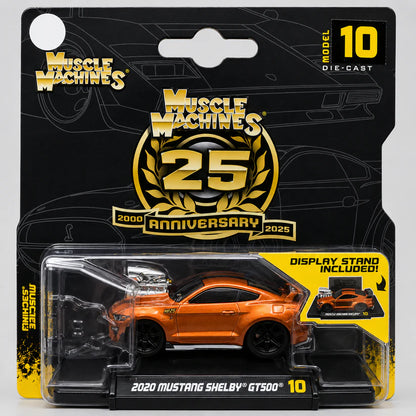 Maisto Muscle Machines 1:64 2020 Ford Mustang Shelby® GT500® – 25th Anniversary Model 10 Diecast Car with Display Stand