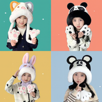 Kawaii Animal Ear Winter Hat with Moving Paws for Kids – Plush Warm Cartoon Cap | Bunny, Panda, Cat & Bear Designs