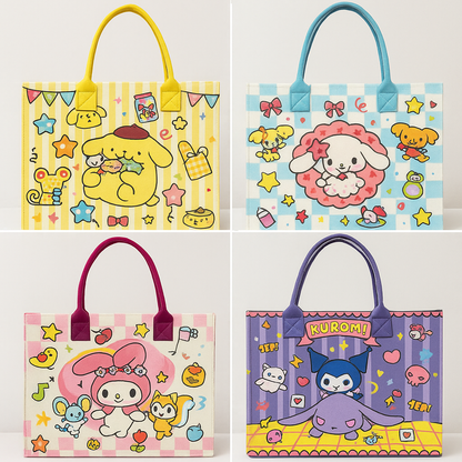 Sanrio Kawaii Canvas Tote Bag  – My Melody, Kuromi, Cinnamoroll & Pompompurin Handbags | Cute Japanese Aesthetic Shopping Bags for Girls