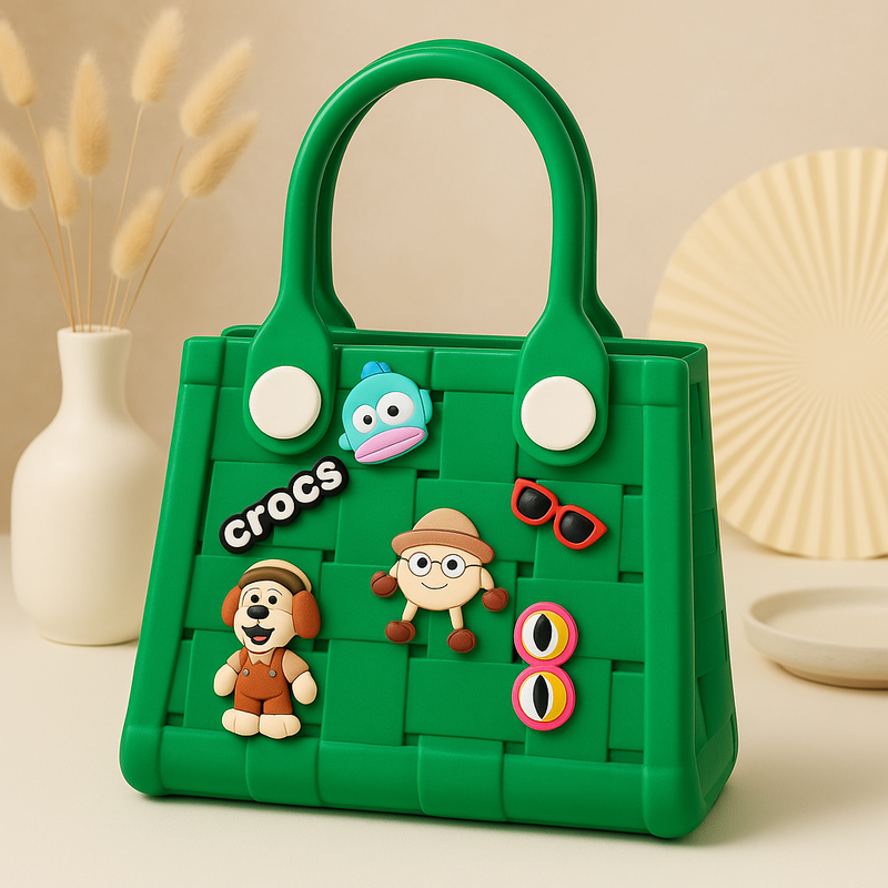 Cute Crocs Style Tote Bag with Cartoon Charms | Kawaii Waterproof EVA Handbag