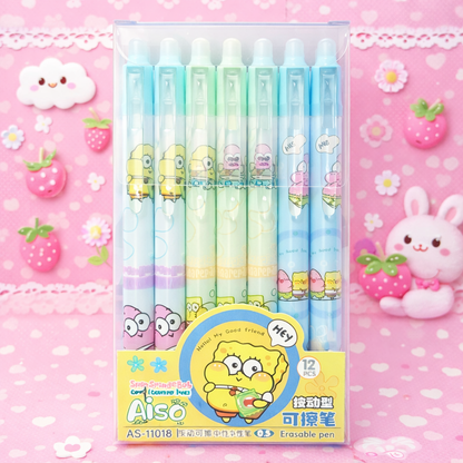 Kawaii 0.5mm Erasable Gel Pen Set (12 PCS) – Cute Cartoon Blue Ink Pens for School, Office & Journaling