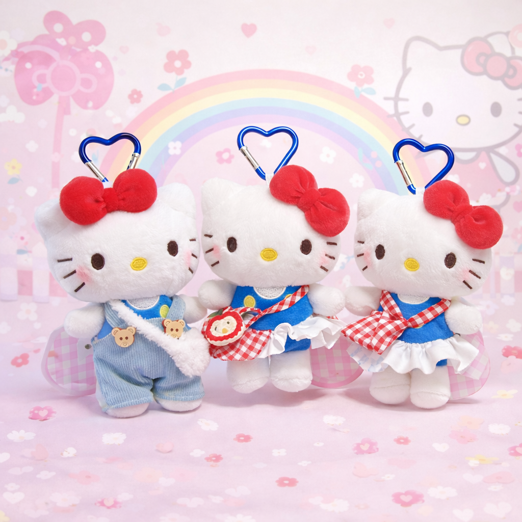 Hello Kitty Plush Keychain with Removable Clothes – Cute Sanrio Soft Toy Bag Charm for Girls
