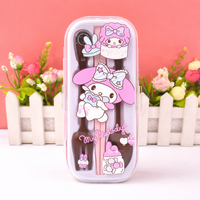 Sanrio Cute Portable Cutlery Set with Case – Kuromi / My Melody / Cinnamoroll Kids Lunch Spoon Fork Chopsticks Travel Set