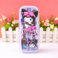 Sanrio Cute Portable Cutlery Set with Case – Kuromi / My Melody / Cinnamoroll Kids Lunch Spoon Fork Chopsticks Travel Set