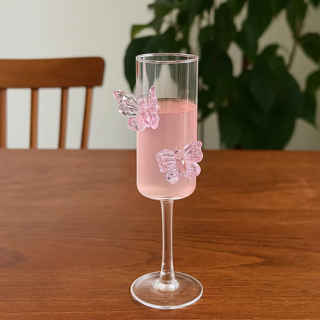 Pink Butterfly Glass  – Cute Decorative Drink Markers for Champagne, Wine & Party Glasses