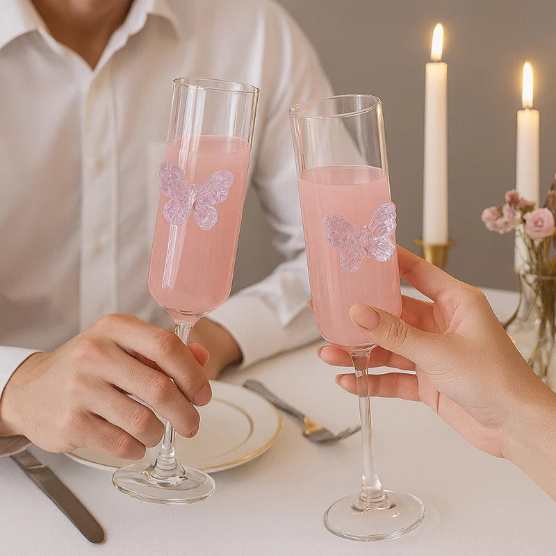Pink Butterfly Glass  – Cute Decorative Drink Markers for Champagne, Wine & Party Glasses
