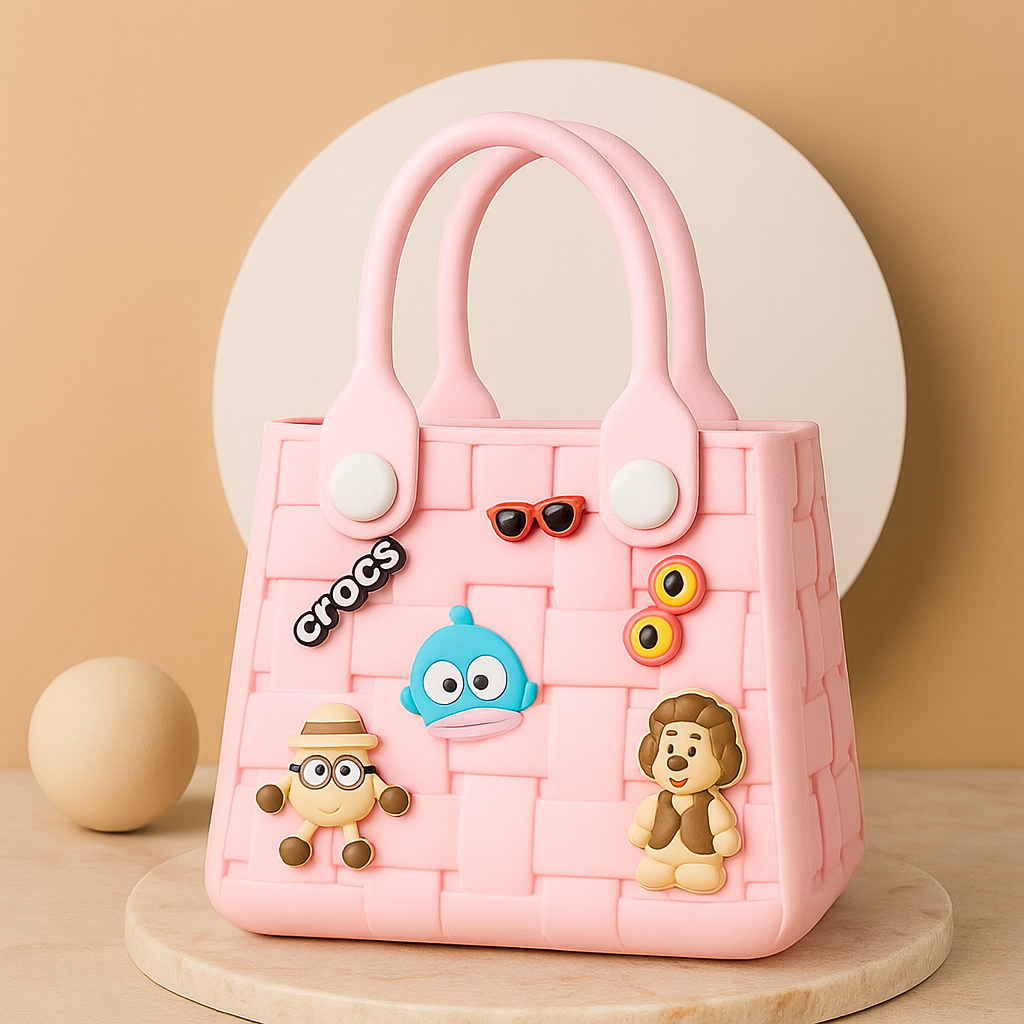 Cute Crocs Style Tote Bag with Cartoon Charms | Kawaii Waterproof EVA Handbag