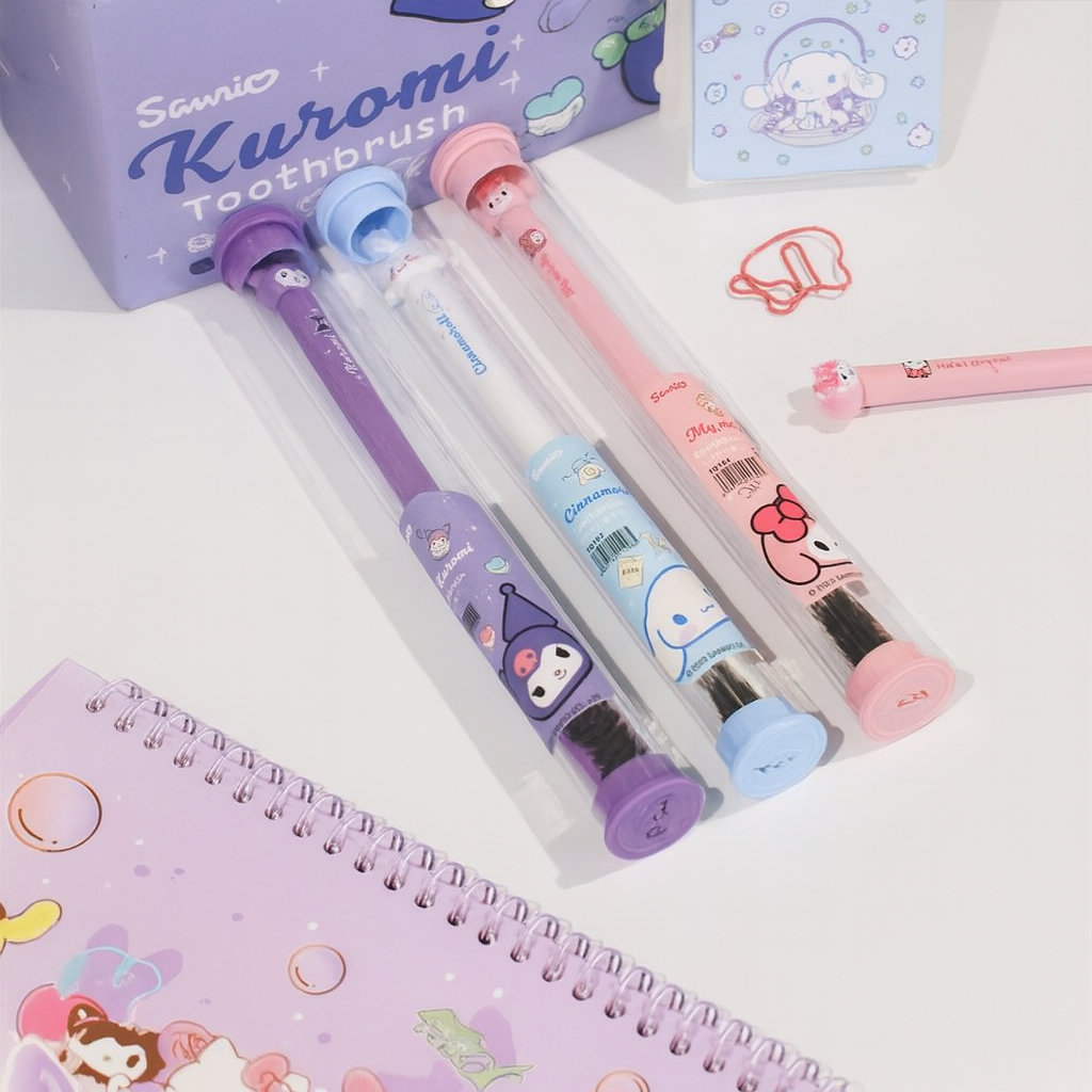 Sanrio Character Toothbrush Set – Kuromi, Cinnamoroll, My Melody & Hello Kitty Travel Toothbrush with Case