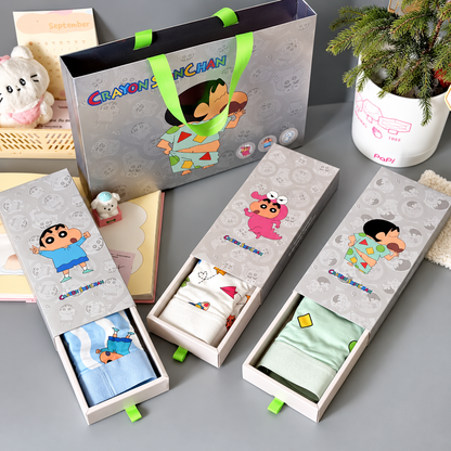 Crayon Shinchan Boxer Underwear Set of 3 for Men – Size L | Premium Gift Box & Shinchan Bag