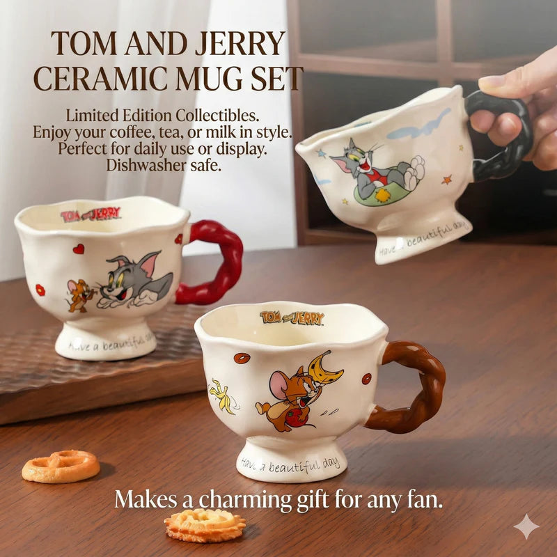 Tom & Jerry Ceramic Coffee Mug Set – Cute Cartoon Kawaii Vintage Style Cups (Tom & Jerry Official Design)