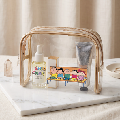 Crayon Shin-Chan Transparent Cosmetic Pouch | Cute Kawaii Makeup, Toiletry & Stationery Organizer Bag