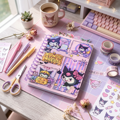 Kuromi Aesthetic Spiral Diary Notebook – Cute Kawaii Sanrio Writing Journal for Girls, Students & Stationery Lovers