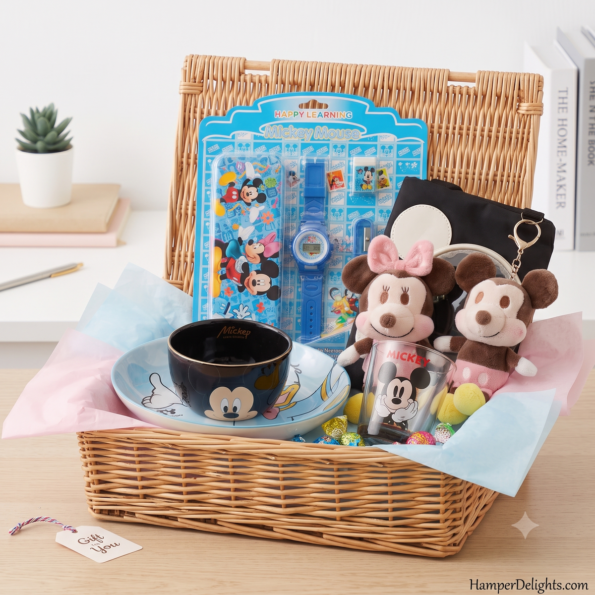 Disney Mickey Mouse & Friends Hamper – Kids Gift Hamper with Bowl, Plate, Cup, Bag, Keychain & Stationery Set