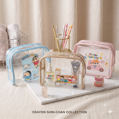 Crayon Shin-Chan Transparent Cosmetic Pouch | Cute Kawaii Makeup, Toiletry & Stationery Organizer Bag