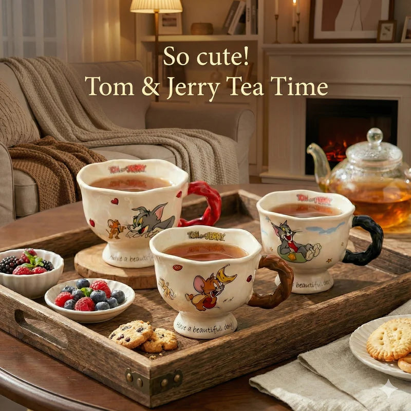 Tom & Jerry Ceramic Coffee Mug Set – Cute Cartoon Kawaii Vintage Style Cups (Tom & Jerry Official Design)