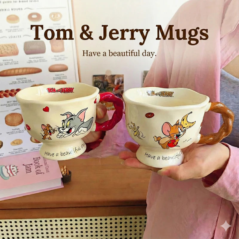 Tom & Jerry Ceramic Coffee Mug Set – Cute Cartoon Kawaii Vintage Style Cups (Tom & Jerry Official Design)