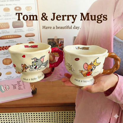 Tom & Jerry Ceramic Coffee Mug Set – Cute Cartoon Kawaii Vintage Style Cups (Tom & Jerry Official Design)