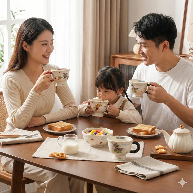 Tom & Jerry Ceramic Coffee Mug Set – Cute Cartoon Kawaii Vintage Style Cups (Tom & Jerry Official Design)