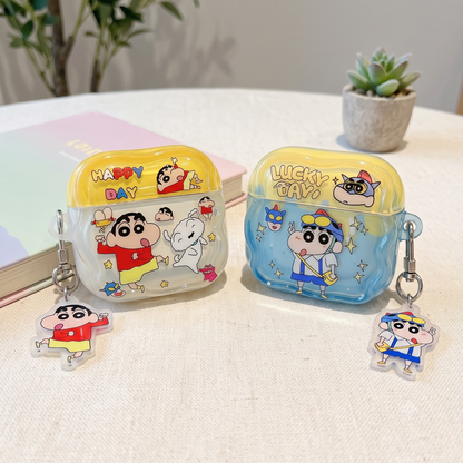 Shinchan AirPods Case with Keychain | Cute Cartoon Transparent Protective Cover for AirPods Pro 2 & Compatible Models