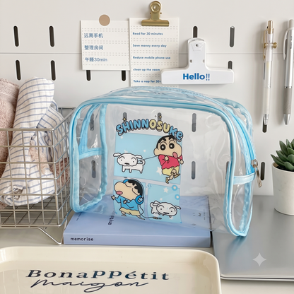 Crayon Shin-Chan Transparent Cosmetic Pouch | Cute Kawaii Makeup, Toiletry & Stationery Organizer Bag