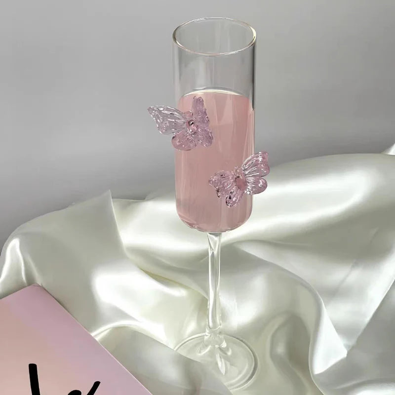 Pink Butterfly Glass  – Cute Decorative Drink Markers for Champagne, Wine & Party Glasses