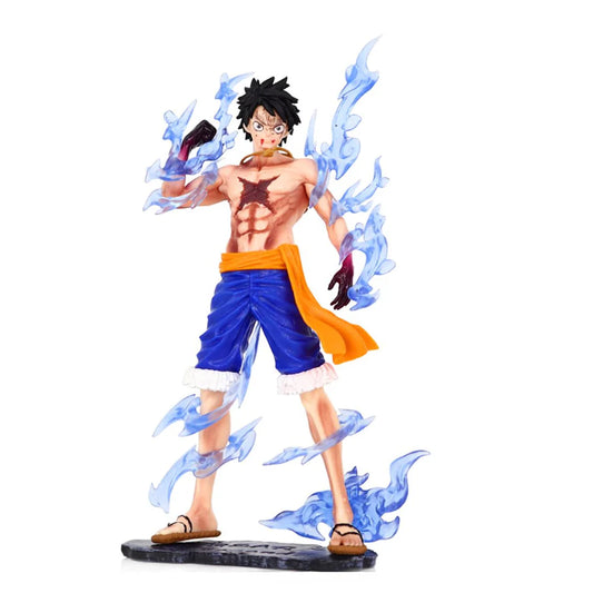 One Piece Monkey D. Luffy Battle Damage Haki PVC Action Figure with Blue Flame Effect | 25cm Anime Collectible Statue | Luffy Awakening Figure | One Piece Display Model for Collectors & Gifts