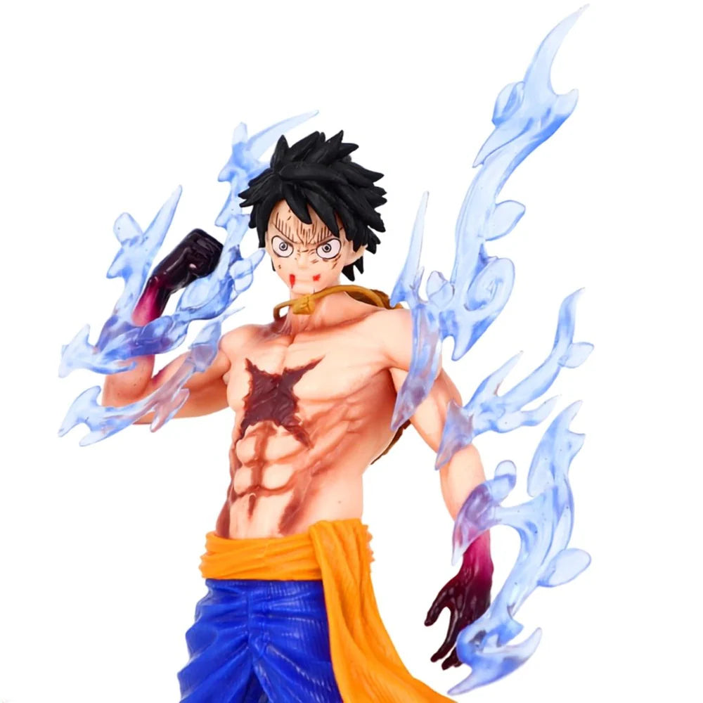 One Piece Monkey D. Luffy Battle Damage Haki PVC Action Figure with Blue Flame Effect | 25cm Anime Collectible Statue | Luffy Awakening Figure | One Piece Display Model for Collectors & Gifts