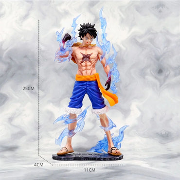One Piece Monkey D. Luffy Battle Damage Haki PVC Action Figure with Blue Flame Effect | 25cm Anime Collectible Statue | Luffy Awakening Figure | One Piece Display Model for Collectors & Gifts
