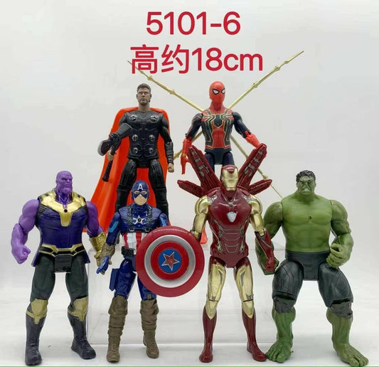 Avengers Action Figure Set of 6 | Iron Man, Spider-Man, Hulk, Thor, Captain America & Thanos | 18cm Marvel Superhero Toys for Kids & Collectors