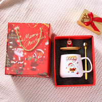 Christmas Theme Ceramic Coffee Mug with Wooden Lid, Golden Spoon & Gift Box – 400ml