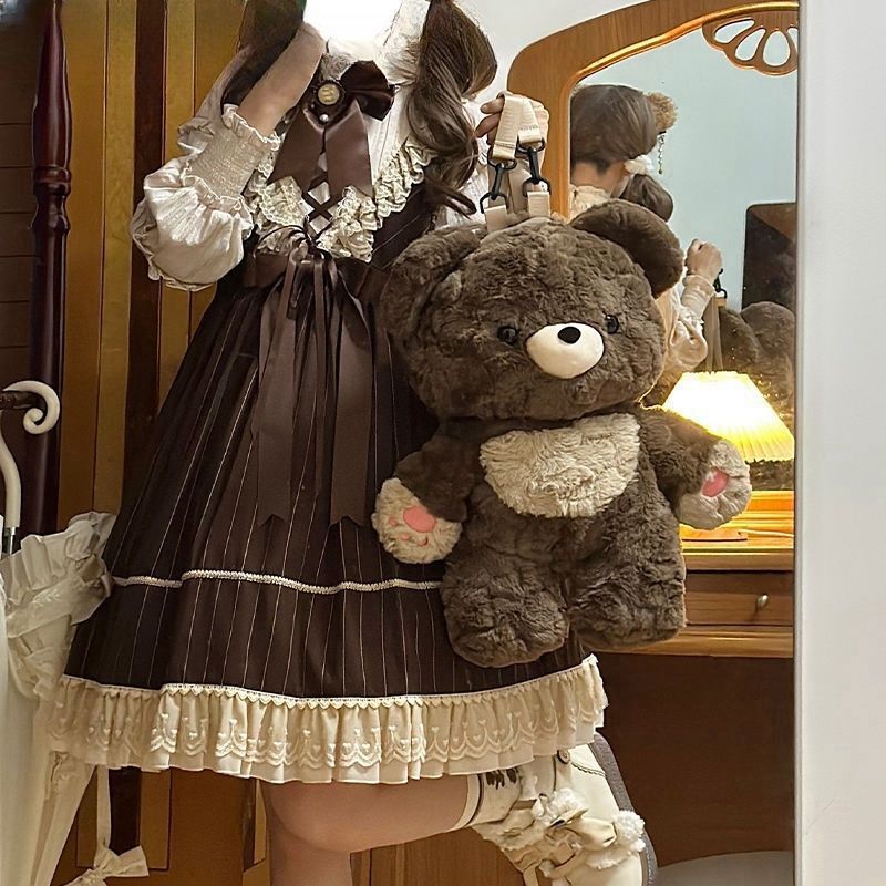 Kawaii Teddy Bear Backpack – Cute Plush Soft Toy School Bag for Girls | Korean Style Bear Shoulder Bag | Aesthetic Travel Backpack