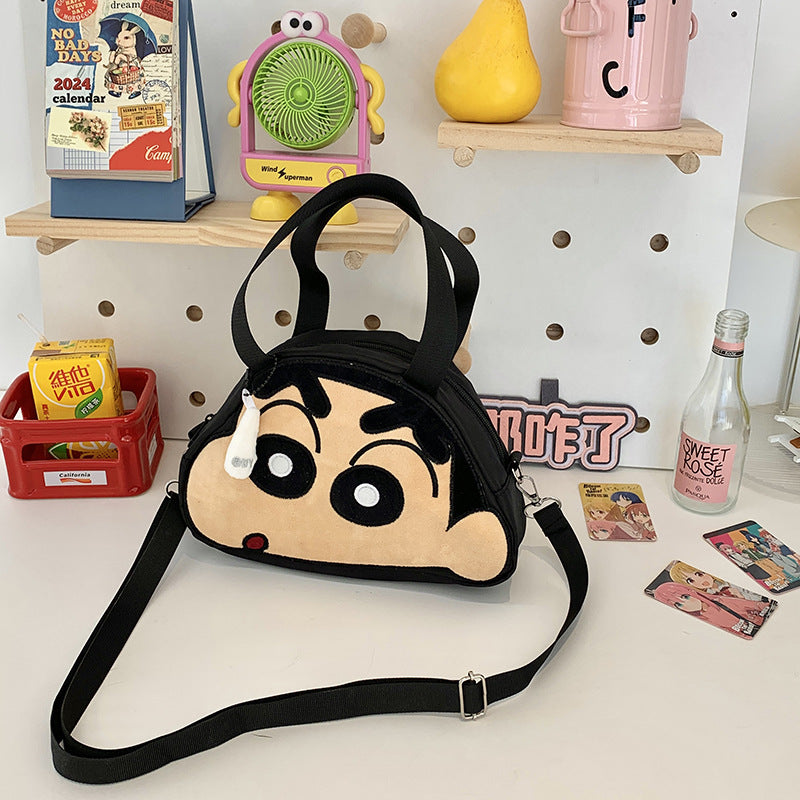 Cute Shinchan Face Plush Sling Bag for Girls – Kawaii Mini Shoulder Bag | Soft Anime Character Crossbody Handbag