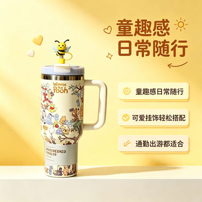 Winnie The Pooh Stanley 40oz 1200ml Tumbler with Handle & Lid | Cute Cartoon Quencher Style Water Bottle with Gift Box