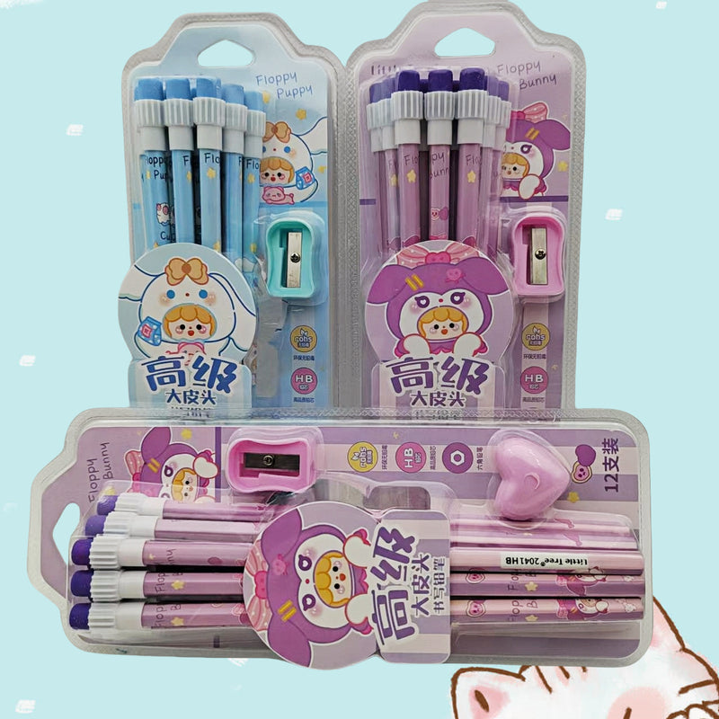Pig pencil set with Heart Eraser & Sharpner
