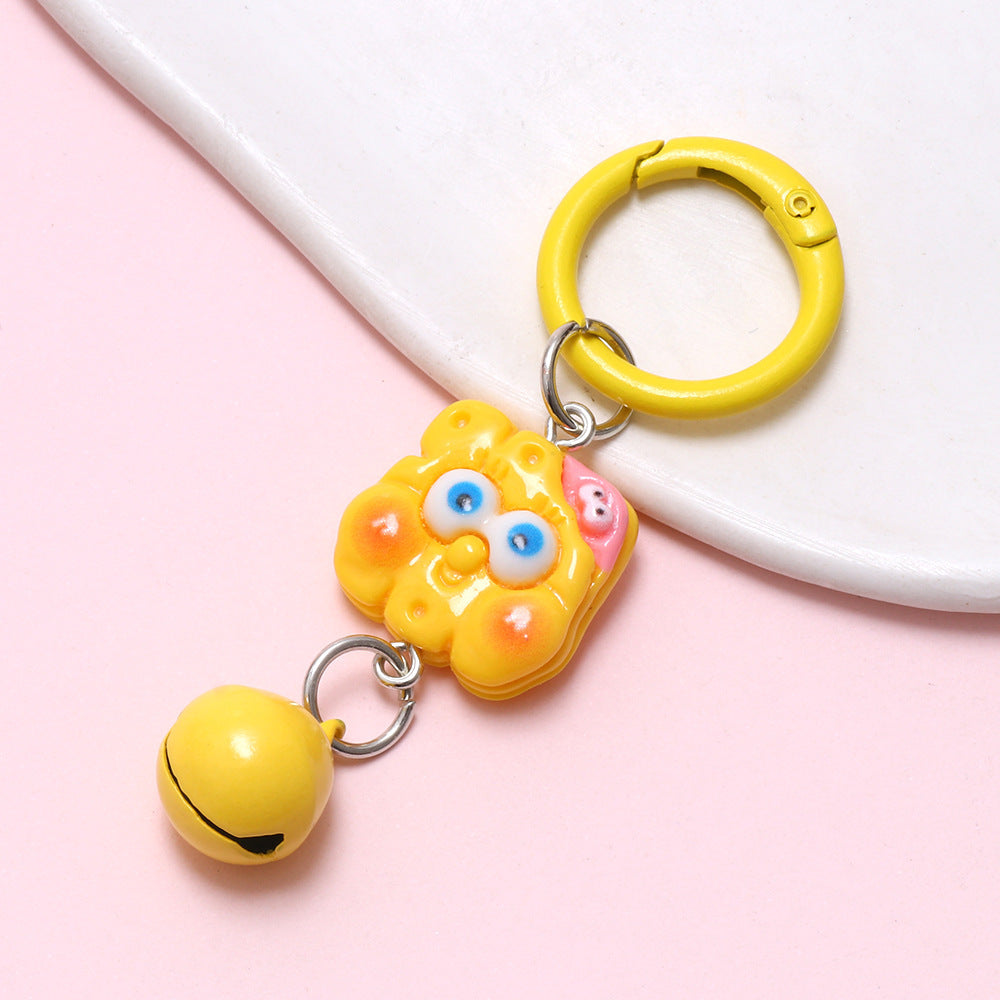 Kawaii SpongeBob & Patrick Keychain Set (3PCS) – Cute Cartoon Bag Charms with Jingle Bells for Kids & Girls