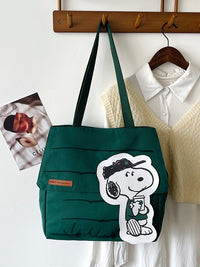 Snoopy Green Canvas Tote Bag – Large Capacity Peanuts Shopping Bag | Cute Cartoon Shoulder Bag for Girls & Women