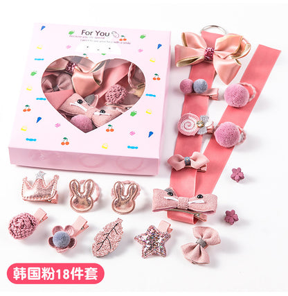 18-Piece Cute Hair Accessories Hamper for Girls | Bow Clips, Hair Bands & Pom Pom Clips | Kawaii Kids Hair Accessories Gift Set