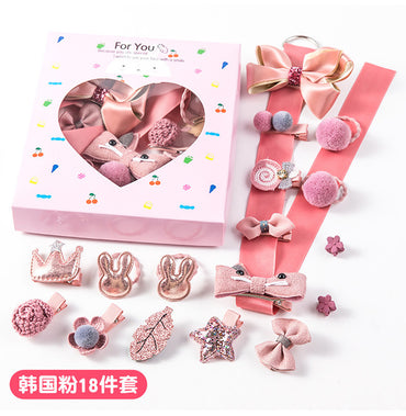 18-Piece Cute Hair Accessories Hamper for Girls | Bow Clips, Hair Bands & Pom Pom Clips | Kawaii Kids Hair Accessories Gift Set