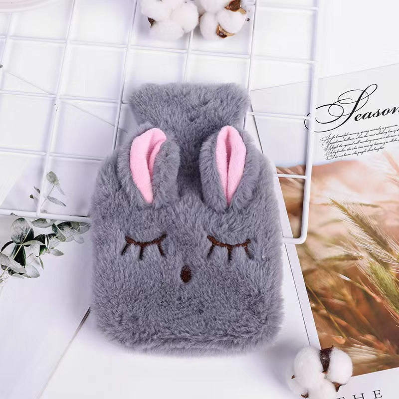 Kawaii Bunny Plush Hot Water Bottle 500ml – Cute Soft Fur Warm Water Bag for Pain Relief, Winter Heating & Cozy Comfort
