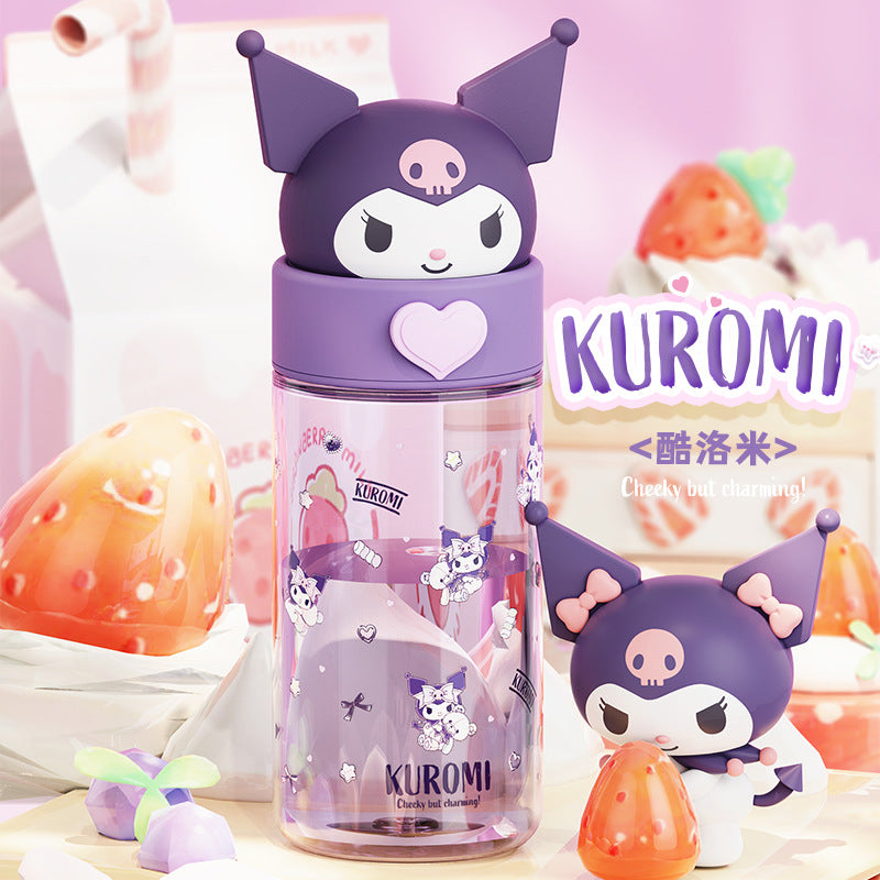 Kuromi Cute Glass Water Bottle with 3D Lid – Kawaii Sanrio Cartoon Transparent Bottle for Girls, Kids & Gifts (Leakproof, Aesthetic Drinkware)