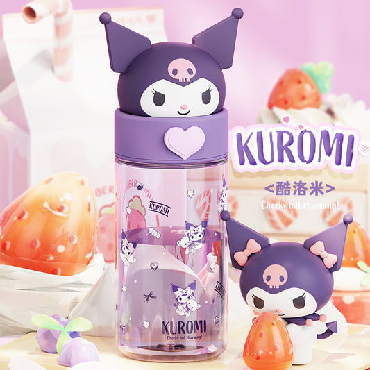 Kuromi Cute Glass Water Bottle with 3D Lid – Kawaii Sanrio Cartoon Transparent Bottle for Girls, Kids & Gifts (Leakproof, Aesthetic Drinkware)