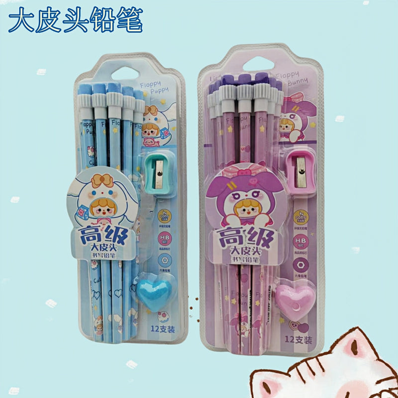 Pig pencil set with Heart Eraser & Sharpner