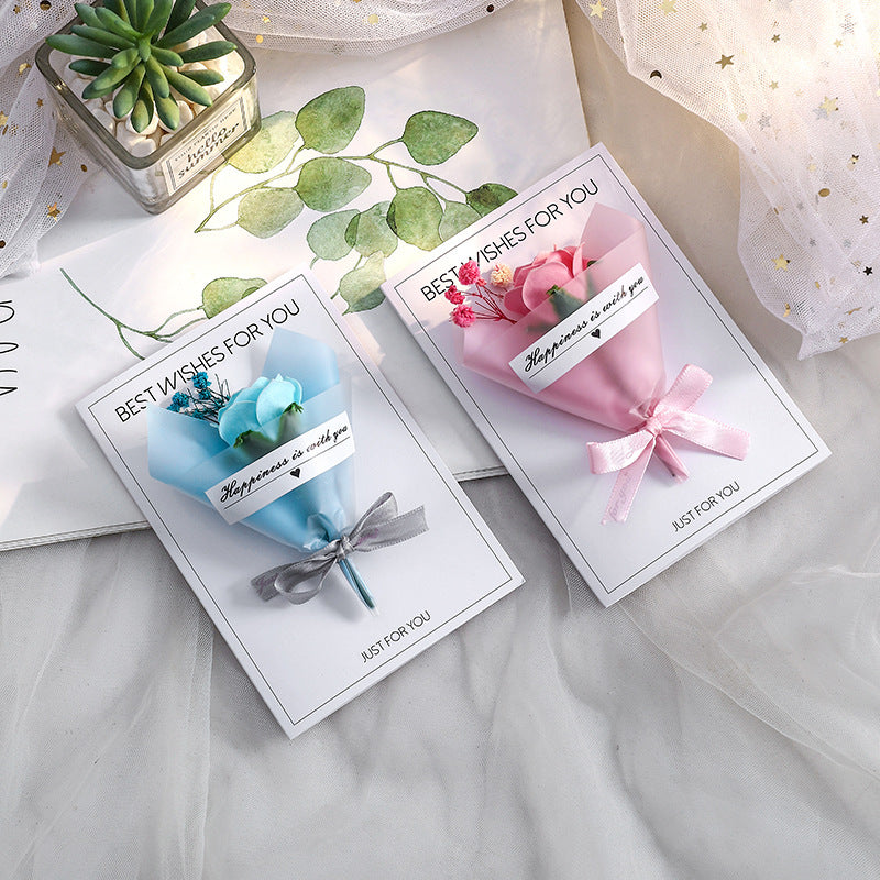 3D Mini Flower Bouquet Greeting Card – Handmade Dried Flower Pop-Up Card | Romantic Rose & Sunflower Gift Card | Birthday, Anniversary, Valentine & Thank You Card